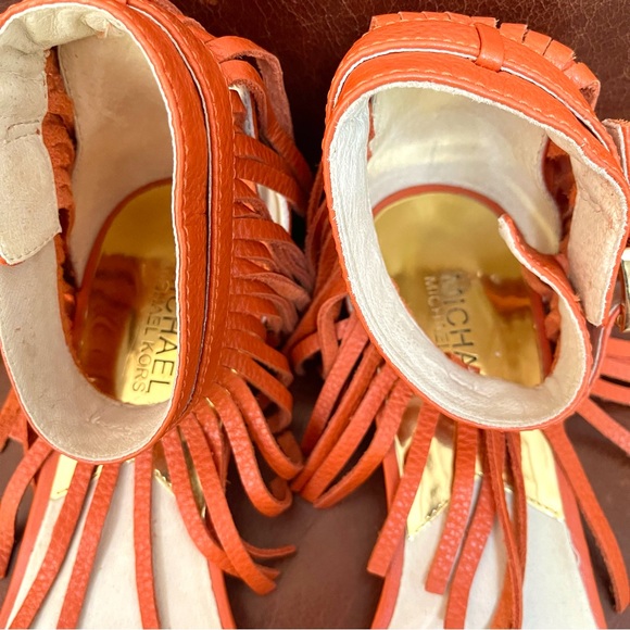 Michael Kors Leather & Ankle Strap & Fringe & Low Wedge Sandals - Picture 12 of 14